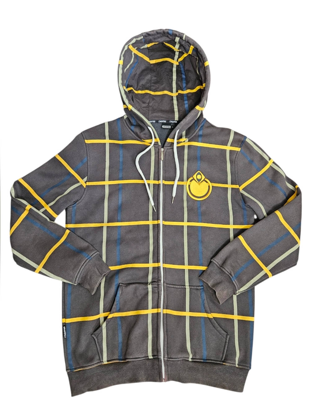 Vintage‎ Nomis Full Zip Hoodie Men Lg Gray Yellow Plaid Snowboard Streetwear Y2K